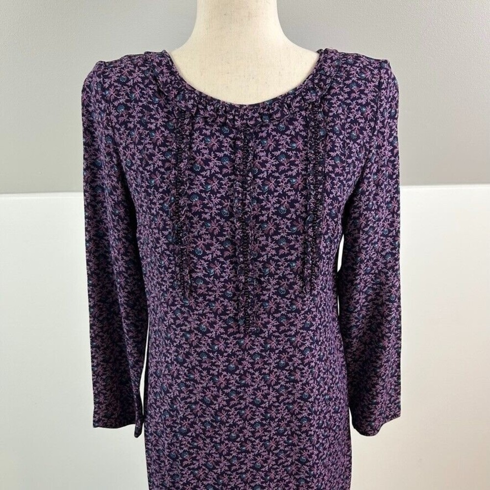 Vintage Sarah Elizabeth Purple Floral Long Sleeve Dress Size 6P EUC